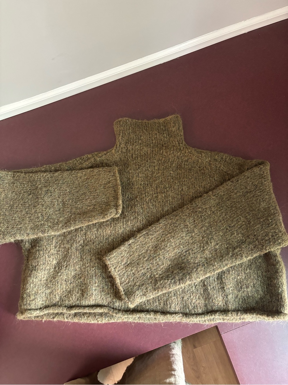 Zara Olive Green Marled Turtleneck Sweater